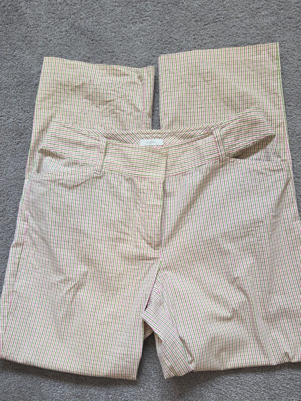 Liz Claiborne Green, Pink & Cream Checked Wide-Leg Pants